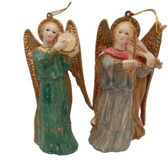 Vintage Plastic Angels Playing Musical Instruments Set Of 2  READ - Picture 1 of 5